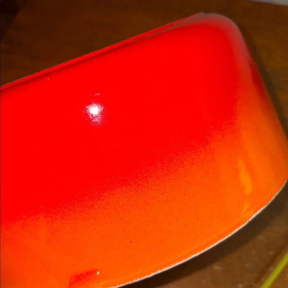 MCM Vintage Descoware 3.5 Quart Dutch Oven Belgian Enameled Cast Iron Flame Red